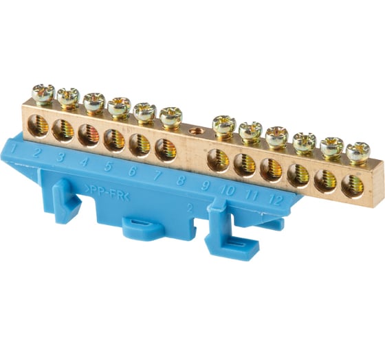 Изображение товара Нулевая N шина c изолятором ЮПИТЕР на DIN-рейку 6x9мм 12 групп большая стойка JP7209-04