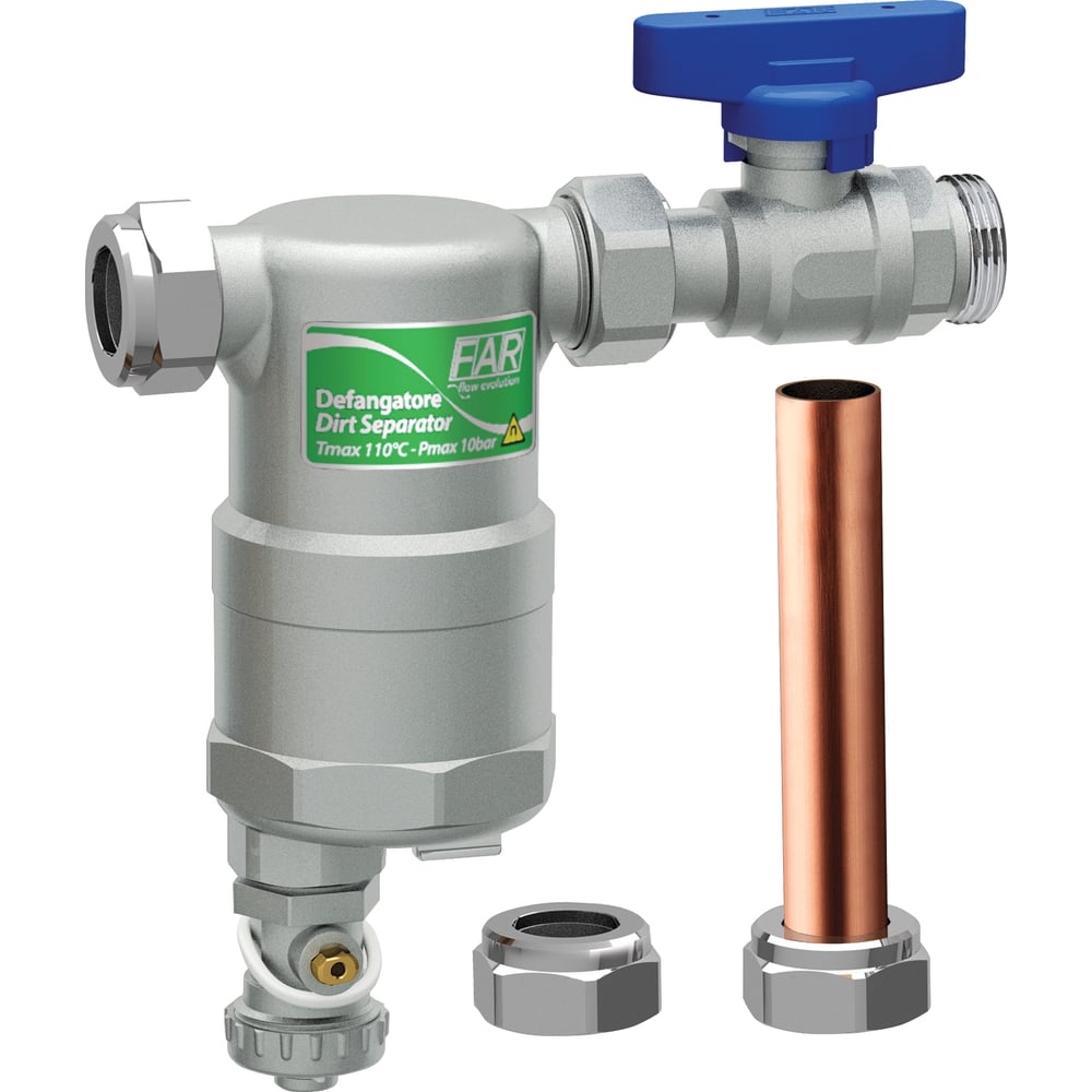 Изображение товара Грязеуловитель FAR COMPACT с магнитными вставками, в комплекте - 2шт., медных труб, Ду=18 мм., 100 мм., 2шт - гайки Ду18 мм 3 FA 2277 34