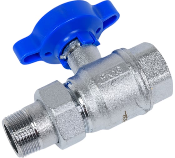 Изображение товара Шаровой кран FARс американкой, хром, 3/4", синяя ручка FS 3052 34B