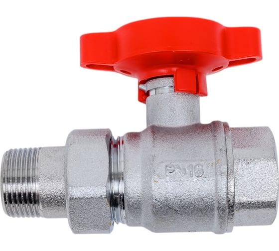 Изображение товара Шаровой кран FARс американкой, хром, 3/4", красная ручка FS 3052 34R