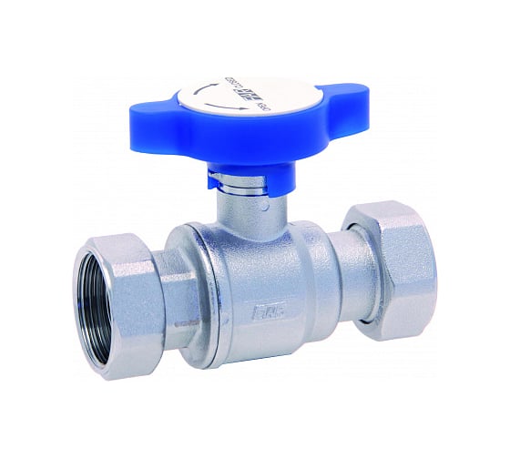 Изображение товара Шаровой кран FAR 1"х1", хром, с 2 накидными гайками, синяя ручка FS 3056 1B