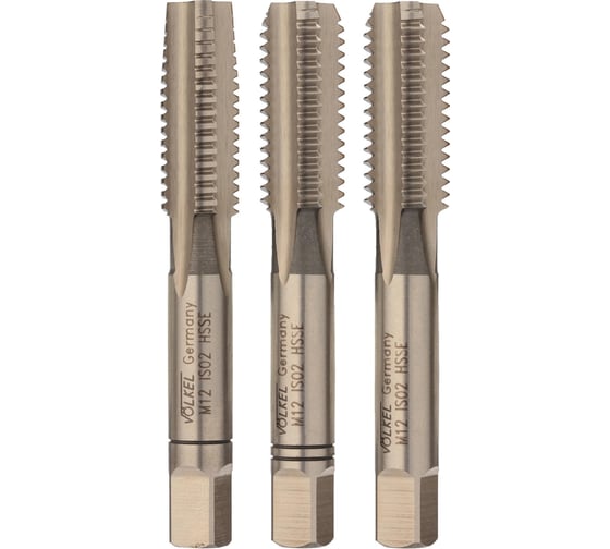 Изображение товара Набор ручных метчиков VOLKEL M12x1.75, DIN 352, HSS-E, комплект из 3 штук 57350