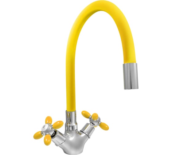 Изображение товара Смеситель для мойки Juguni двуручный, с гибким силиконовым изливом (желтый), гайка 0402.143