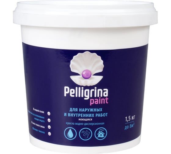 Изображение товара Акриловая краска PELLIGRINA PAINT для наружных и внутренних работ, моющаяся, белоснежная, 1.5 кг 231208
