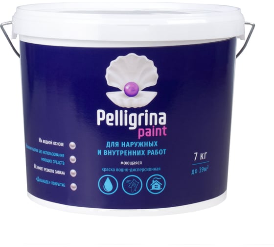 Изображение товара Акриловая краска PELLIGRINA PAINT для наружных и внутренних работ, моющаяся, белоснежная, 7 кг 231212