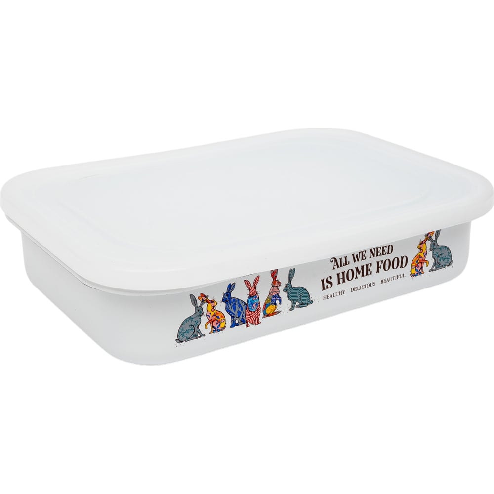 Изображение товара Эмалированный лоток appetite Зайцы 1.5л прямоугольный с крышкой