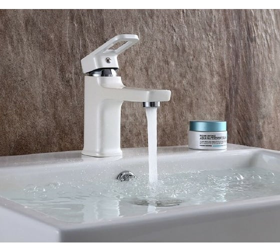 Изображение товара Смеситель для раковины MYNAH 140 мм, белый, однорычажное управление, монтаж на одно отверстие, на гайке, гибкая подводка M1049J