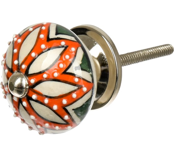 Изображение товара Керамическая ручка для мебели Blumen Haus Лотос королевский ручная роспись, цвет белый, оранжевый 66104