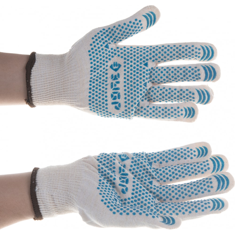 Хлопчатобумажные с защитой от скольжения перчатки ЗУБР трикотажные утепленные с защитой от скольжения перчатки зубр