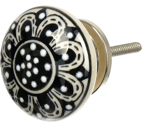 Изображение товара Керамическая ручка для мебели Blumen Haus Подсолнух чёрный ручная роспись, цвет черно-белый 66161