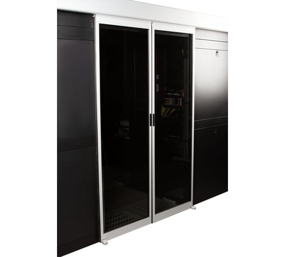 Изображение товара Автоматические раздвижные двери коридора LANMASTER 1200мм для шкафов DCS 48U, стекло, key-card замок LAN-DC-SDRAL-48Ux12