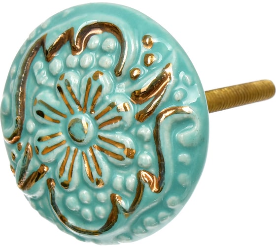 Изображение товара Керамическая ручка для мебели Blumen Haus Римская цвет бирюзовый, рисунок золотой 66087