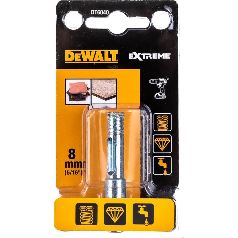 Изображение товара Сверло для плитки 8 мм DEWALT DT 6040 - алмазное трубчатое для кафеля и стекла