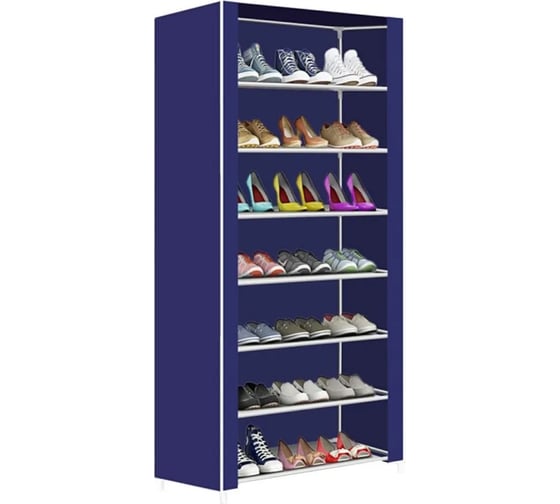Изображение товара Обувница URM с чехлом от пыли, нержавеющая сталь, ПВХ, 7 ярусов, 129x58x30 см, синяя D00656