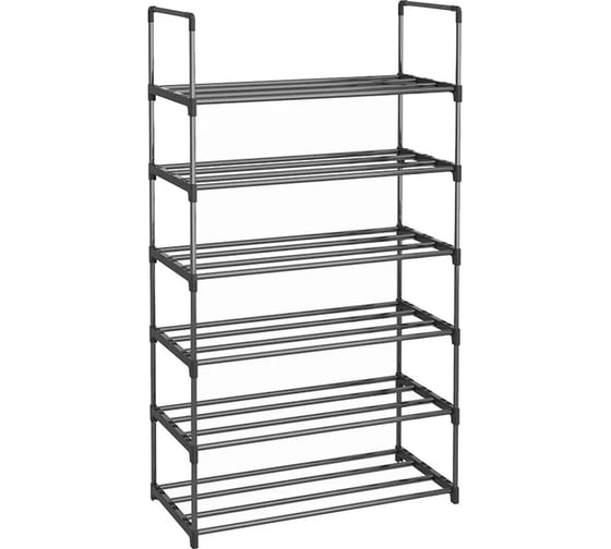 Изображение товара Этажерка для обуви URM из нержавеющей стали, с пластиковыми уголками, 6 ярусов, 109x80x28.5 см, черная D00675