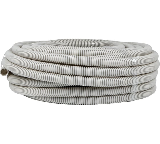 Изображение товара Гофрированная труба с протяжкой EKF ПВХ, d25 мм, упаковка 25 метров, серая, Plast tg-z-25-25n