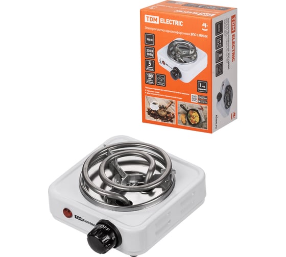 Изображение товара Одноконфорочная электроплитка TDM ELECTRIC ЭПС1 МИНИ 230 В, 0.5 кВт, спираль, белая SQ2504-0017