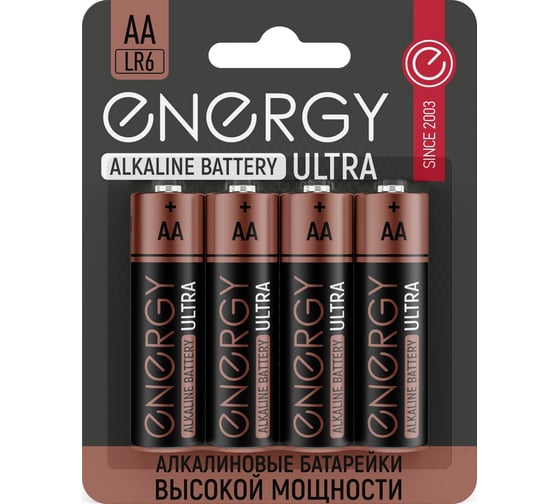 Изображение товара Алкалиновая батарейка ENERGY Ultra LR6/4B (АА) 104405
