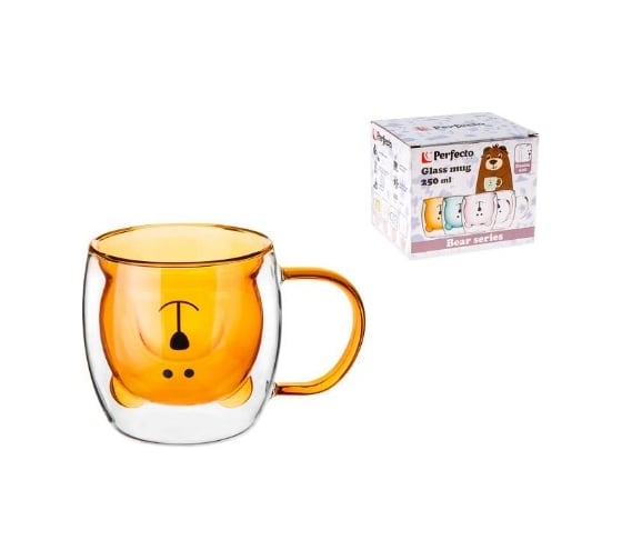 Изображение товара Стеклянная кружка PERFECTO LINEA Bear с двойными стенками, 250 мл, оранжевая 30-125203