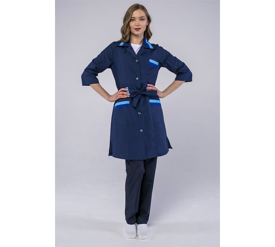 Изображение товара Женский халат с поясом Факел Флора, ткань ТиСи, темно-синий/васильковый, размер 40-42, рост 170-176 87476872.002