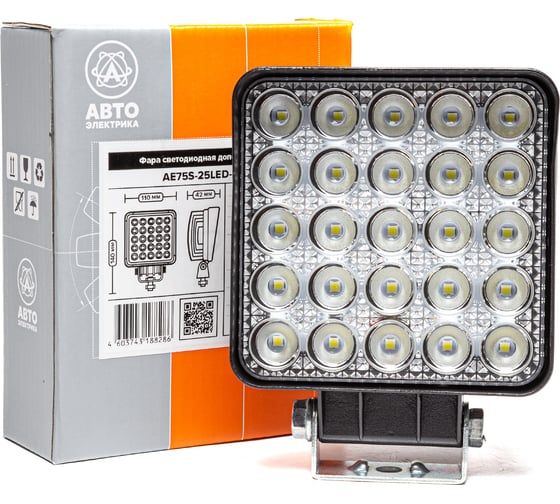 Изображение товара Фара рабочего света АВТОЭЛЕКТРИКА LED квадр., 12/24В, 25 светодиодов/75Вт, рассеянный (ближний) свет 09.2227