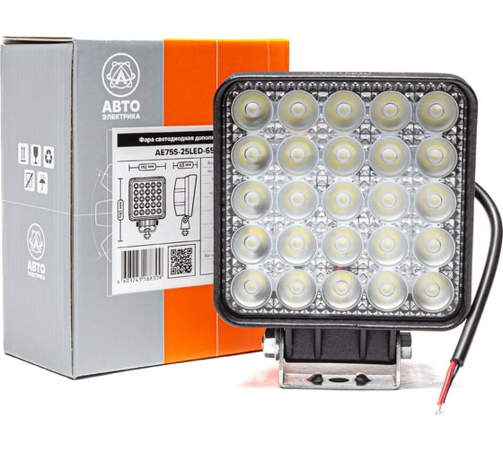Изображение товара Фара рабочего света АВТОЭЛЕКТРИКА LED квадр., 12/24В, 25 светодиодов/75Вт, направленный (дальний) свет 09.2226