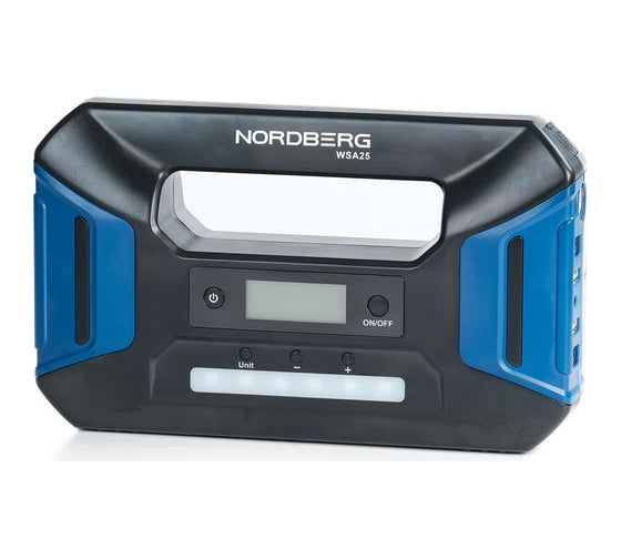 Изображение товара Пусковое портативное устройство NORDBERG 5/12/15V с компрессором, емкость 25 Aч WSA25