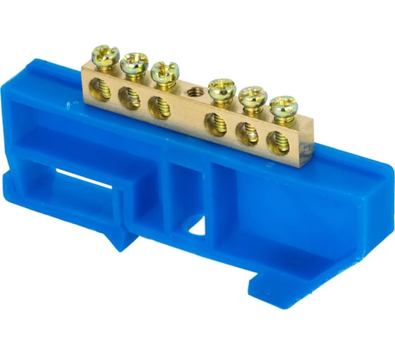 Изображение товара Шина EKF "0" N (6x9мм) 6 отверстий, латунь, синий изолятор на DIN-рейку, коробка (20 шт) PROxima sn0-63-06-d