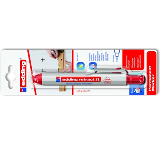 Изображение товара Перманентный маркер EDDING 11 кнопочный механизм, круглый наконечник, 1.5-3 мм, блистер, красный E-11#1-B#2