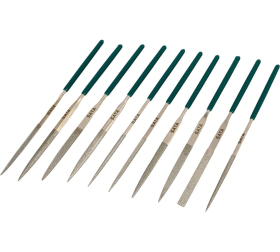 Изображение товара Набор алмазных надфилей Sata 10 предметов, разные виды и сечения, прямые S03810