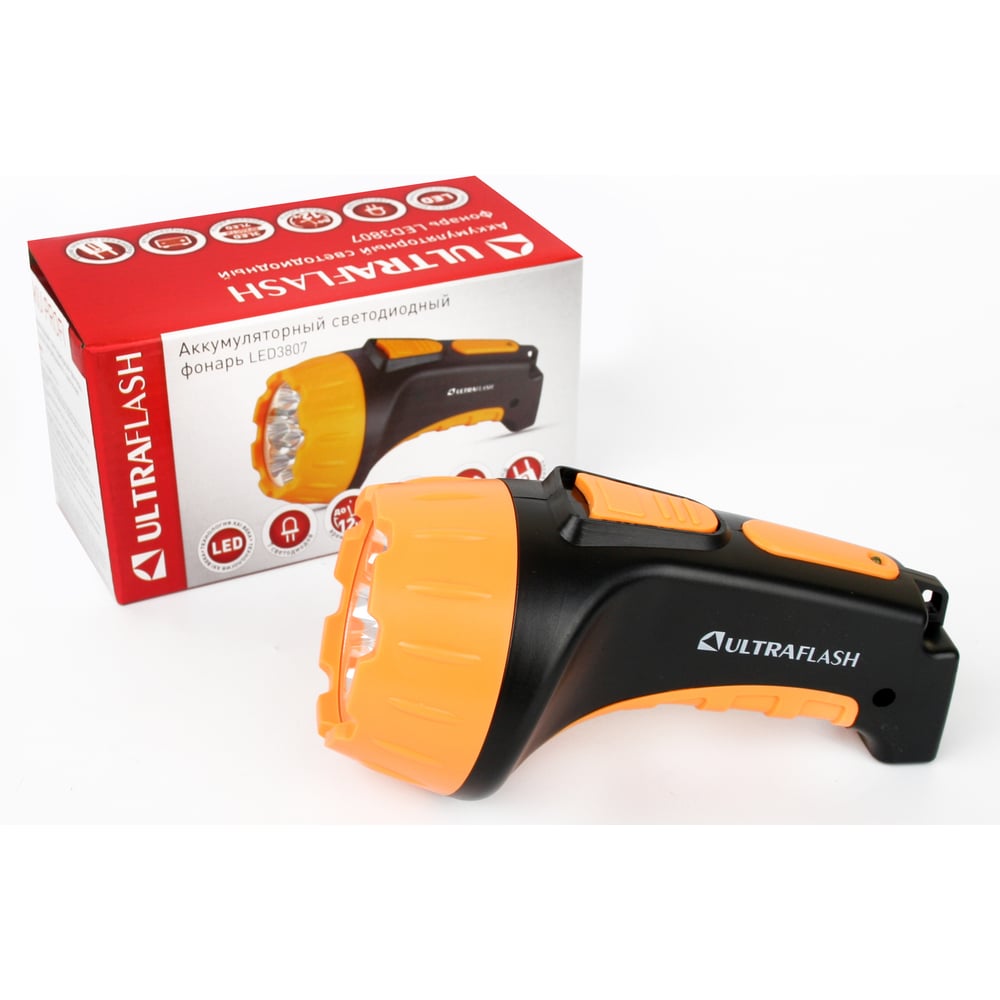 Изображение товара Аккумуляторный фонарь Ultraflash LED3807 светодиодный ручной IP22 25 лм