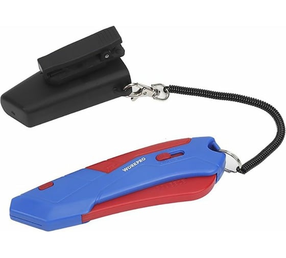 Изображение товара Безопасный нож WORKPRO в чехле, трапециевидные лезвия WP213010