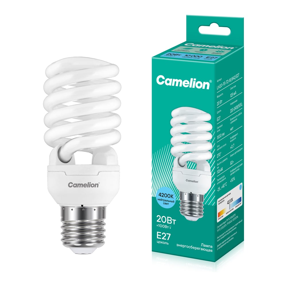 Изображение товара Энергосберегающая лампа 20Вт Camelion LH20-FS-T2-M/842/E27 для общего освещения