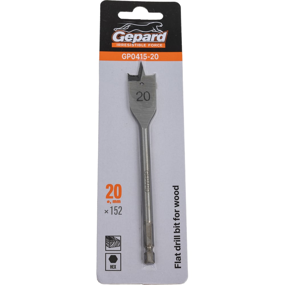 Изображение товара Сверло по дереву перьевое 20x152 мм Gepard GP0415-20 для точных отверстий
