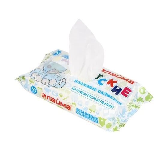 Изображение товара Влажные салфетки для детей ЛАЙМА комплект 50 шт, антибактериальные 128075