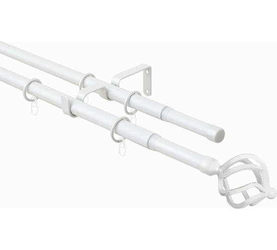 Изображение товара Телескопический металлический двухрядный карниз для штор Arttex 160/300 см, Шар кованый, белый А0000032121