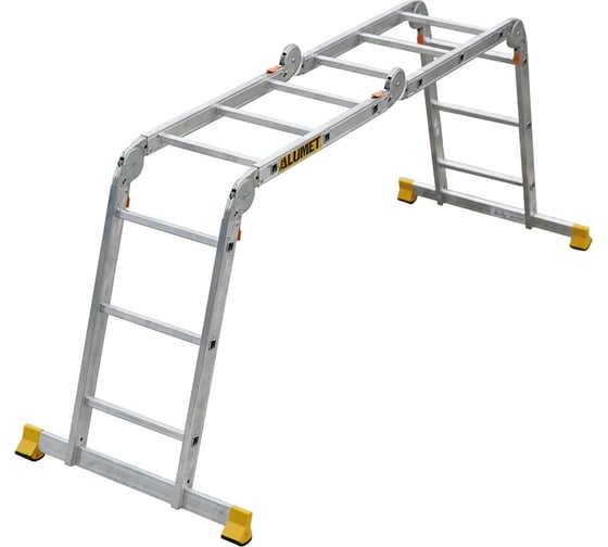Изображение товара Лестница Алюмет шарнирная алюминиевая четырехсекционная профессиональная 4х3 ступеней. Серия Т4 Т433