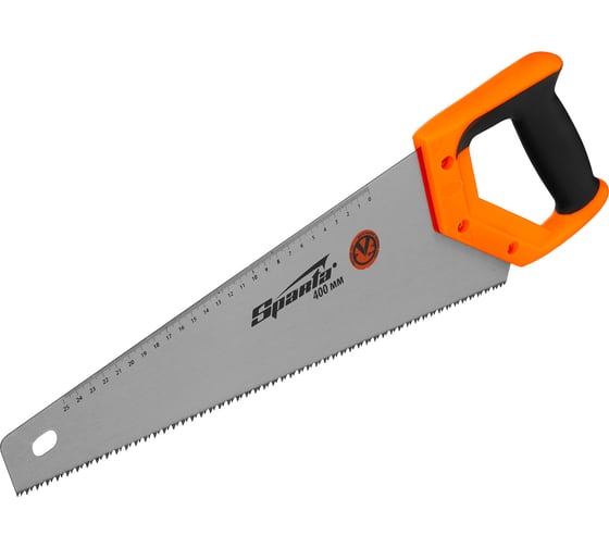 Изображение товара Ножовка по дереву SPARTA 400 мм, 7-8 TPI, зуб-2D, каленый зуб, линейка, двухкомпонентная рукоятка 235015