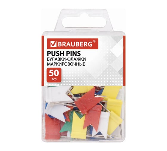 Изображение товара Цветные маркировочные булавки-флажки BRAUBERG 50 шт, коробка 221537
