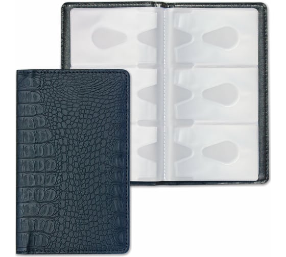 Изображение товара Трехрядная визитница/кредитница BRAUBERG Cayman на 96 карт, под кожу крокодила, черная 231761