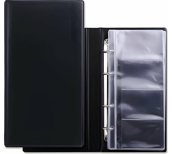 Изображение товара Четырехрядная визитница BRAUBERG на 4-х кольцах, на 160 визиток, черная 231825