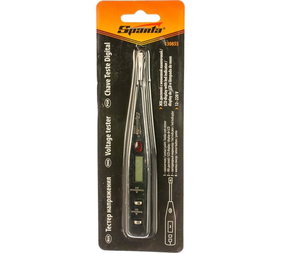 Изображение товара Тестер напряжения SPARTA 12–220 В, жидкокристаллический дисплей с неоновой лампочкой// 130855