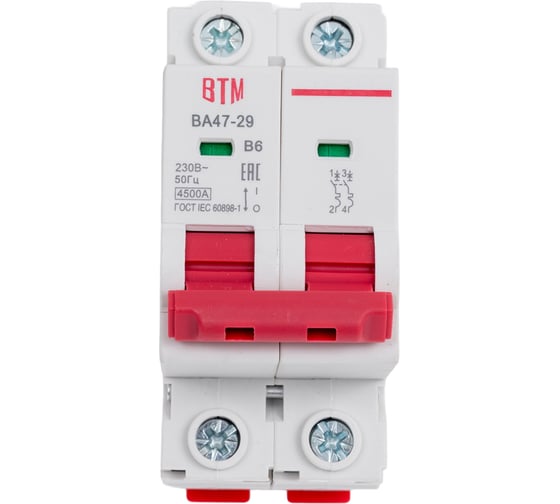 Изображение товара Bыключатель автоматический ВТМ ВА47-29-2B6-4,5кА-УХЛ3- ВТМ00026594