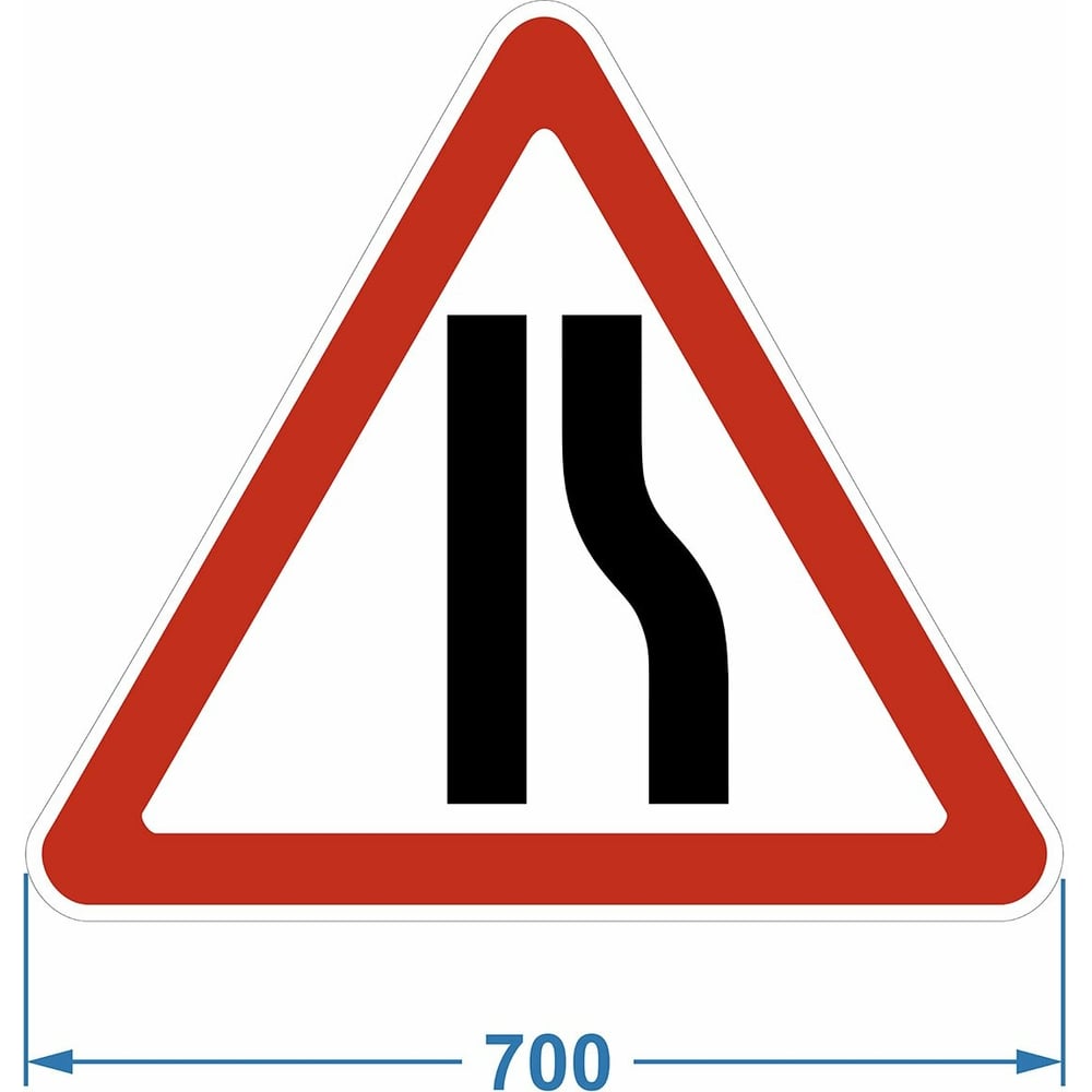 Изображение товара Дорожный знак 1.20.2 Сужение дороги с правой стороны, оцинкованная сталь, 700x606 мм
