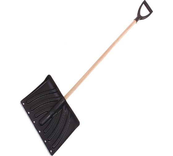 Изображение товара Снеговая пластиковая лопата ЛЕТО Крепыш оцинкованная планка, деревянный черенок, 465x340 мм 26727