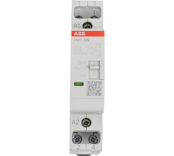 Изображение товара Контактор ABB EN20-20N-06 модульный с ручным управлением (20А АС-1, 2НО), катушка 230В AC/DC 1SBE122111R0620