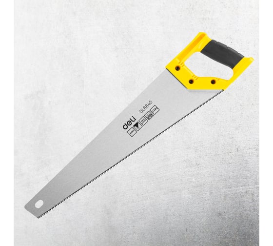 Изображение товара Ножовка (пила) по дереву DELI DL6845 450 мм (7 TPI, 2D заточка, закаленный зуб, быстрый рез, пластиковая рукоять) 98496