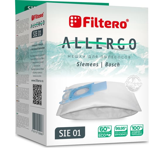 Изображение товара Мешки для пылесосов SIE 01 (4) Allergo 4 шт + моторный и микрофильтр FILTERO 05956