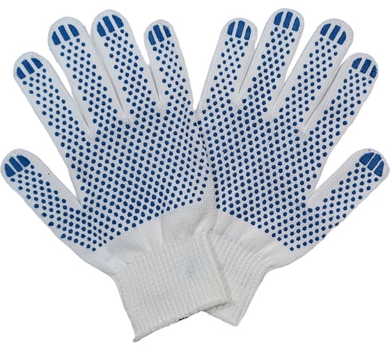 Изображение товара Трикотажные нейлоновые перчатки с ПВХ ПРОМПЕРЧАТКИ белые, 100 пар ПП-31000/100