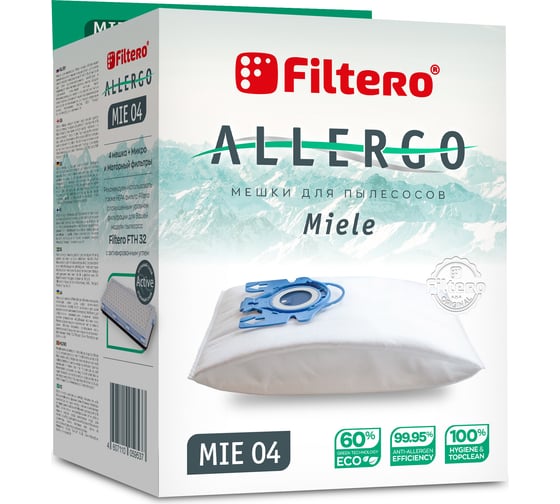 Изображение товара Мешки для пылесосов MIE 04 (4) Allergo 4 шт + моторный и микрофильтр FILTERO 05953